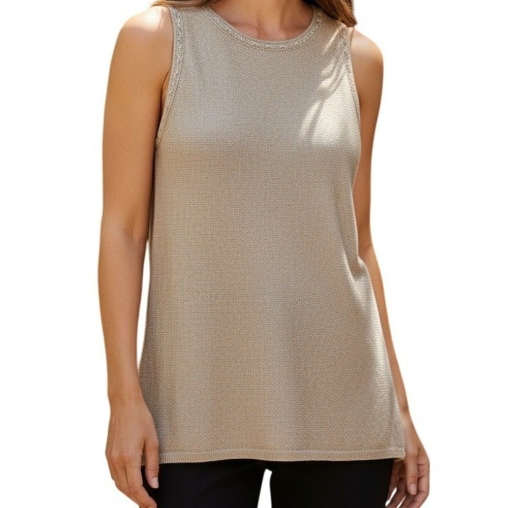 WHITE HOUSE BLACK MARKET Pearl Dust Gold Shimmer Knit Tank EUC Size Small